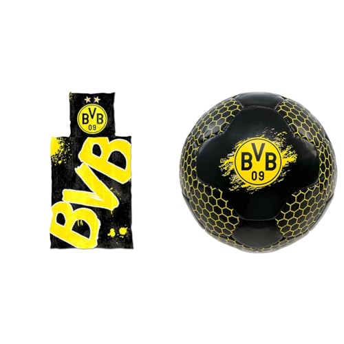 Borussia Dortmund BVB-Bettwäsche Glow in The Dark, 1 Stück,(135x200cm), Gelb & BVB Fußball, Amazon exklusiv, schwarz, Größe 5