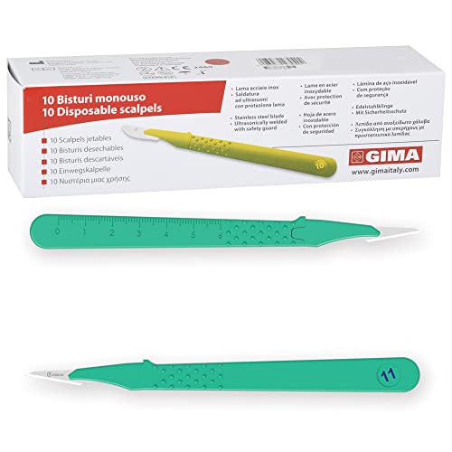 GIMA - Sterile Einweg-Skalpelle, mit Sicherheitsabdeckung, Nr. 11, 10er-Pack, 27041