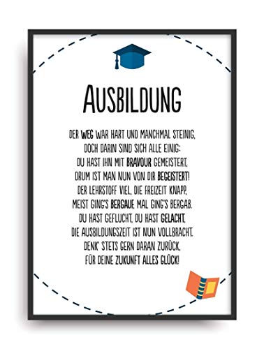 Geschenk Karte AUSBILDUNG Kunstdruck Azubi Abschluss Prüfung bestanden Bild ohne Rahmen DIN A4