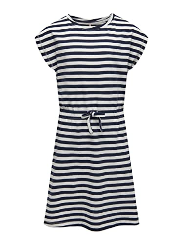 ONLY Mädchen Konmay S/S Dress Noos JRS Jerseykleid, Navy Blazer/Stripes:Cloud Dancer, 134-140 EU