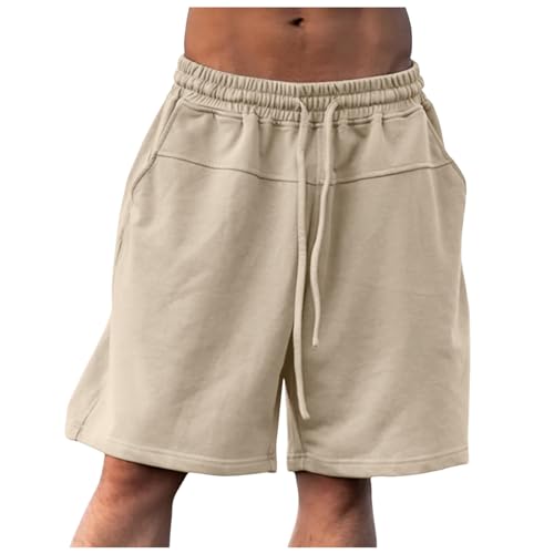 QWUVEDS Kurze Hosen Herren Herren Sommer Casual Shorts Einfarbig Einfache Kontrast Farbe Patchwork Lose Gerade Bein Anhänger Fünf Punkt Sport Hosen Herren Sommer Shorts (Brown, M)