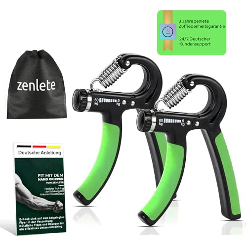 zenlete Profi Fitness Handtrainer, 2-er Set Fingerhantel einstellbar von 5-60 kg, Fingertrainer Unterarm-Trainer Trainingsgerät mit starker Feder für mehr Griffkraft + E-Book mit Übungen