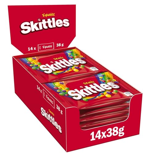 Skittles Vegane Süßigkeiten, Frucht- und Kaubonbons, Großpackung Bonbons, Süßigkeiten Geschenkbox 14 Beutel à 38g