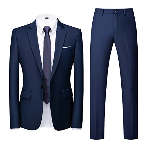 Allthemen Anzug Herren 2 Teilig Slim Fit Hochzeitanzug EIN Knopf Smoking Anzüge Sakko Hose Blau1 L