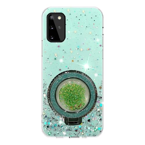 Rnrieyta Miagon Treibsand Ständer Hülle Glitzer für Samsung Galaxy A03S,Cute Dünn Crystal Schutzhülle Weiches Bling Transparent Case Bumper mit Flüssig Halter Kickständer