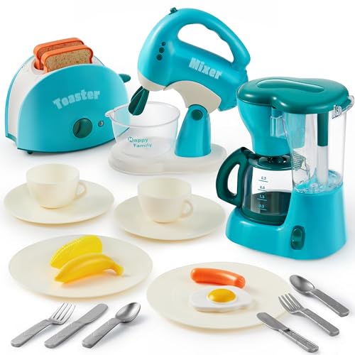 JOYIN Küchengeräte Spielzeug, Spielküche Zubehör Set für Kinder, Pretend Küche Spielzeug, Kaffeemaschine, Mixer, Toaster mit realistischen Lichtern & Geräuschen, Alter 3+