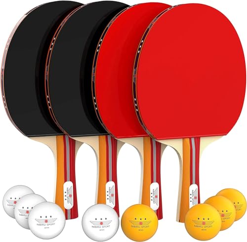 Nibiru Sport Profi Tischtennisschläger Set (4 St.) & 8 Bälle für Wettkampf- und Freizeitsport - Für Erwachsene und Kinder - Mit Aufbewahrungstasche