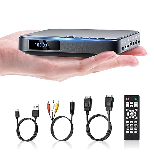 Mini DVD Player, DESOBRY DVD Player für TV, HD 1080P DVD Player HDMI mit allen Regionen, USB/TF-Karteneingang, Fernbedienung, unterstützt PAL/NTSC