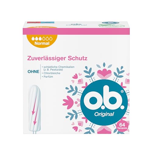 o.b. Original Normal, Tampons für mittlere/stärkere Tage, StayDry Technologie & geschwungene Rillen, zuverlässiger Schutz & sauberes Gefühl (64 ST)