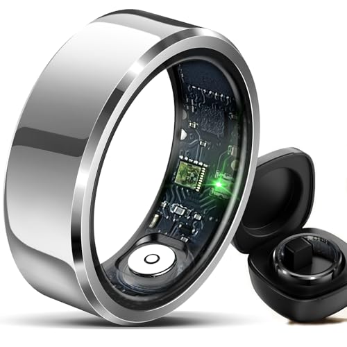 HitTopss Intelligente Fitnesstracker-Ringe für Herren und Damen, IP68 wasserdicht, mit Ladeetui, Herzfrequenz/Blutsauerstoff/Schlaf/Sport/Blutdrucküberwachung (Silber, 20)