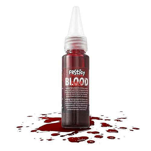 Festicy Premium Kunstblut 25ml I Halloween Blut I Kunst Blut für Vampir, Monster und Zombie Kostüme I Auswaschbares Fake Blut für Halloween und Fasching I Fake Blood for Real Look