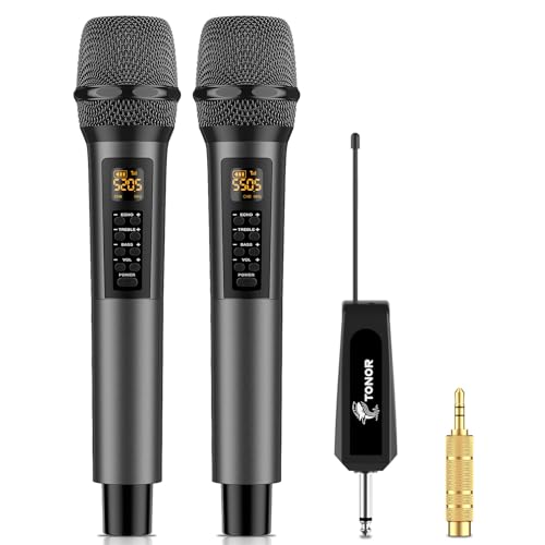 TONOR Dual Mikrofon Kabellos System mit Bass/Echo/Treble Soundeffekte, Funkmikrofon drahtloses Karaoke Mikro Wireless Microphone 60m Reichweite mit Empfänger für Hochzeit Party Vortrag Bühne TW525