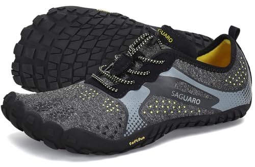 SAGUARO Barfußschuhe Herren Damen Traillaufschuhe Outdoor & Indoor Training Fitnessschuhe Wander Wald Strand Straße Laufschuhe Walkingschuhe Schnell Trocknend Badeschuhe, Metall Schwarz, 44 EU