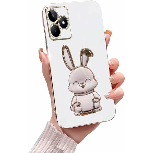 Miagon Kaninchen Ständer Hülle für Realme C53,Cute Mädchen Dünn Galvanisierte Schutzhülle Weiches Case Bumper mit Hase Skalierbar Halter Kickständer