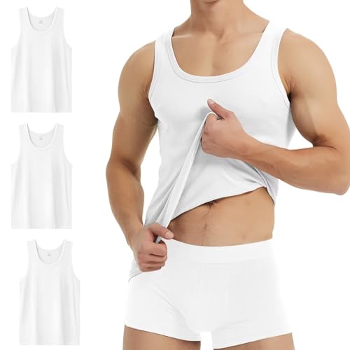 YouShow Unterhemd Herren Weiss Tank Top Gekämmte Baumwolle 3er Pack Business Classic ärmellos XXL