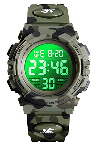 Digitaluhr für Jungen, wasserdichte Sport Uhr Kinder Uhren mit Wecker/Stoppuhr/12-24H, Elektronische Kinderuhren LED Armbanduhr für Junior Teenager (Green)