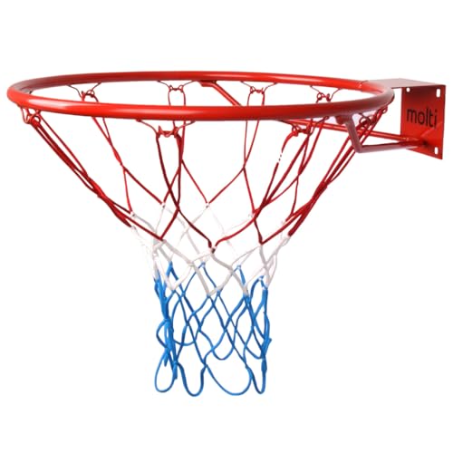 molti Basketballkorb Ø45 cm / 37cm HangRing Basketball Basketballring mit Netz und Befestigungsschrauben Outdoor + 4 Befestigungsschrauben (Rot, 45cm)