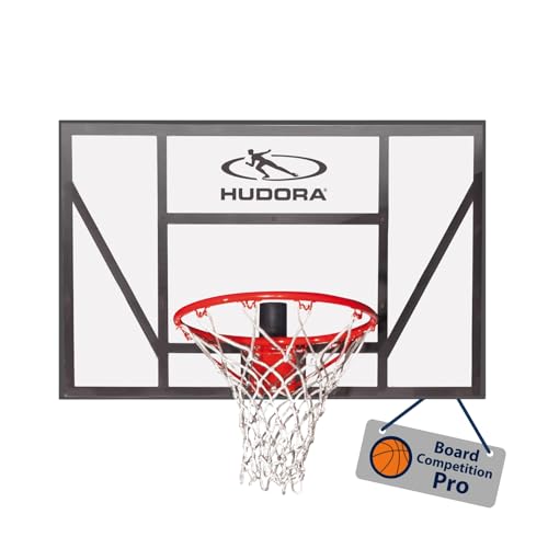 HUDORA Basketball Board Competition Pro - Basketballkorb mit federndem Dunkring zur Wandmontage für Kinder & Erwachsene - Outdoor Basketball Board mit transparenter Rückwand für den Garten