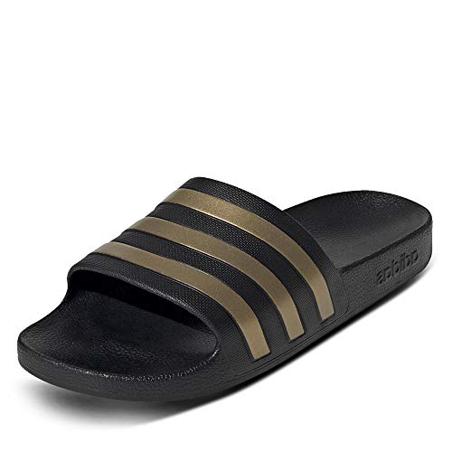 adidas Unisex Adilette Aqua Slides, Core Black / Gold Metallic / Core Black, 44 2/3