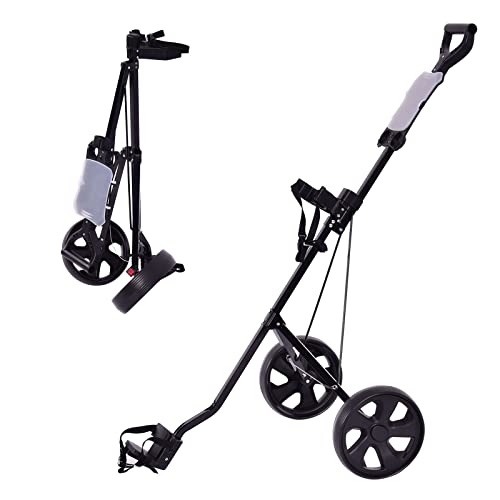 GYMAX Golftrolley faltbar, Golfwagen 2 Rad mit Anzeigetafel, Golf Push Cart mit verstellbarem Gurt, aus Eisen, Schwarz