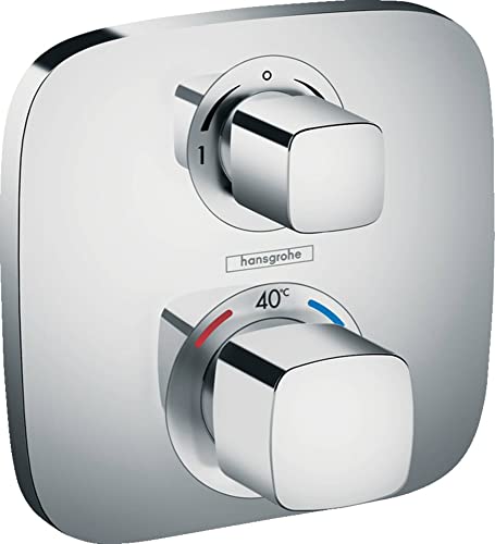 hansgrohe Ecostat E - Thermostat Unterputz, Armatur mit Sicherheitssperre (SafetyStop) bei 40° C, eckiges Thermostat, Mischbatterie für 2 Verbraucher, Chrom