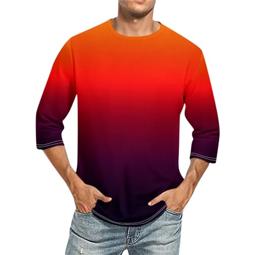 Hemden Herren Langarm Herren Hemd Kurzarm I Love My Boyfriend Shirt Shirt 3/4 Arm Herren Rundhals 3D Druck Dreiviertelarm Shirt Sommer Henley Shirt Für Männer Hemd Herren (Vermilion, XL)