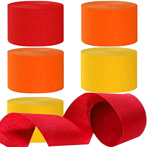 Kreppbänder Rot Orange Gelb 4.5 cm x 25 m 6 Rollen Krepppapier Party Crepe Streamer Luftschlangen Dekorationen Rot Orange Gelb