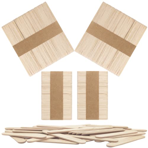 OWLKELA 200 Stück Holzstäbchen, Eisstiele aus Holz, Kombination aus Zwei Größen, Jeweils 100 Stück – 114 mm x 9 mm x 2 mm, 64 mm x 9 mm x 2 mm, Birke, Grundfarbe – Holzeisstiele, DIY