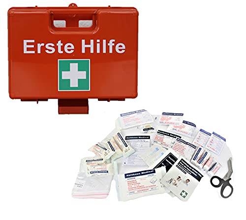 Brandengel® Medizinschrank mit Füllung DIN 13157:2021 5j. MDH für Betriebe, öffentliche Einrichtungen & Zuhause Kasten Set Mobiler und stationärer Erste-Hilfe-Koffer 27x19x11,5cm inkl. Wandhalterung