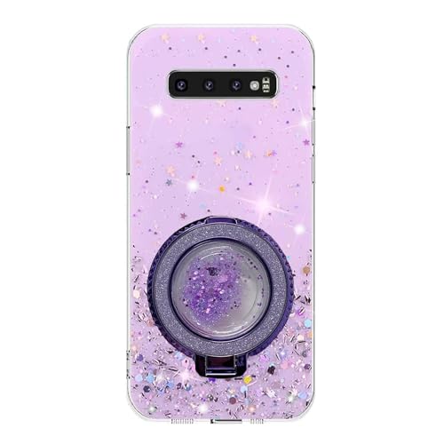 Rnrieyta Miagon Treibsand Ständer Hülle Glitzer für Samsung Galaxy S10,Cute Dünn Crystal Schutzhülle Weiches Bling Transparent Case Bumper mit Flüssig Halter Kickständer