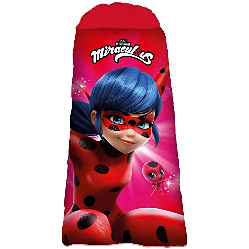 Miraculous Kinder-Schlafsack Ladybug Stars Outdoor Indoor 140 cm + 30 cm (Kapuze) x 70 cm Lady Bug Cat Noir Marinette Paris Reiseschlafsack Mumienschlafsack passend zur Bettwäsche mit Reißverschluss