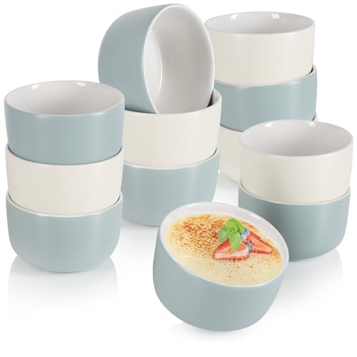 com-four® 12x Ragout Fin Schale - Ofenfeste Förmchen in grau und beige - Creme Brulee Schälchen - Dessertschale mit je 320 ml - spülmaschinengeeignet (12 Stück - 320 ml grau/beige)