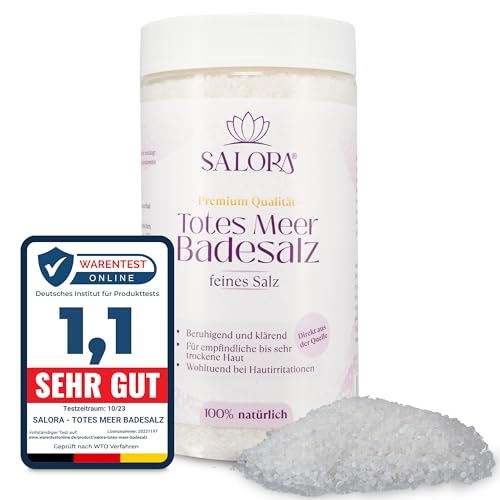 Salora ® Premium Totes Meer Badesalz 1150gr [Frei von Zusatzstoffen] - Meersalz Badesalz aus Jordanien - Vollbad oder Fußbad Salz mit Peeling Effekt als Badezusatz oder Saunasalz - Fein