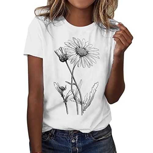 Generisch Damen T-Shirt Einfarbig Rundhals Kurzarm Sommer Shirt Locker Oberteile Basic Tops Sommer Damen Oberteile WeißEs Oversized Tshirt Damen Blusen Damen Sommer Elegant