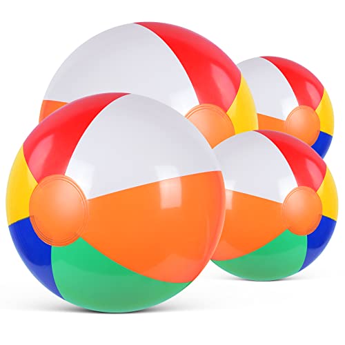 flintronic Aufblasbare Wasserbälle, Strandball in 22cm Durchmesser, 4 Stück Beachball in Regenbogenfarben, für Sommeraktivitäten im Freien, Wasserspiele, Schwimmbad-Strandparty