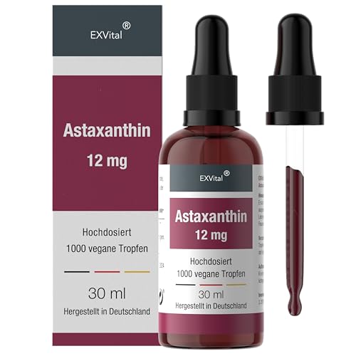 Astaxanthin Tropfen - 12 mg Astaxanthin pro 2-Tage Dosis - Hochdosiert & Vegan - 100% natürliches Astaxanthin - Hohe Bioverfügbarkeit - Laborgeprüft, 30 ml