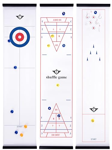 Engelhart – 340505 – 3-in-1-Spielbox: Curling, Shuffleboard, Bowling, Maße 120 x 28 cm