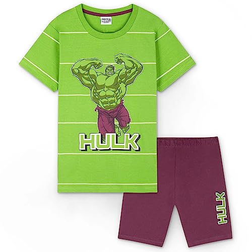 Marvel Avengers Schlafanzug Jungen Set, Baumwollshirt und Shorts Set, Schlafanzãge fãr Jungen, Grüner Hulk, Alter 7 bis 8, Kinder Geschenke