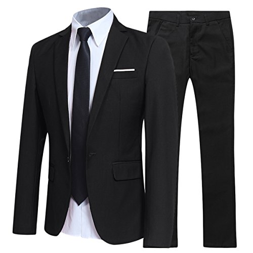 Allthemen Anzug Herren Anzüge Slim Fit 2 Teilig Business Herrenanzug Sakko Hose Schwarz L