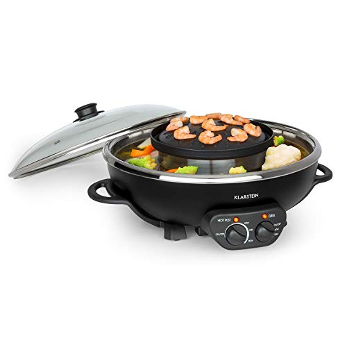 Klarstein Szechuan - Hot Pot und Grillplatte, Hot Pot Topf Volumen: 5 Liter, Hot Pot Grill 1350 Watt / 38 cm Ø, Grillplatte: 600 Watt / 22 cm Ø, Heizelement aus Aluminium, schwarz