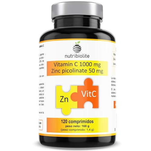 Vitamin C 1000 mg + Zinkpicolinat (Zink-Chelat) 50 mg pro Tablette Hochdosiert - 120 Tabletten Vegan fúr 4 Monate - 1 Tablette pro Tag