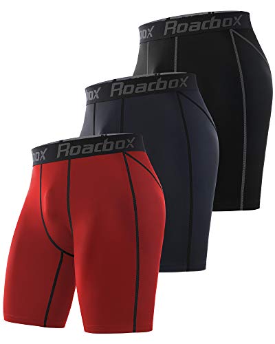 Roadbox 3er Pack Herren Kompressionsshorts, Schnelltrocknendes Baselayer Unterhose Tights Kurz Laufunterwäsche (as3, Alpha, x_l, Regular, Regular, 3er Pack: Schwarz,Grau,Rot)