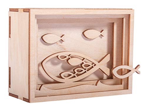 Rayher DIY Geldgeschenk Verpackung "Fisch" für Kommunion, Konfirmation und Taufe, 3D Geschenkbox aus Holz zum Gestalten, 13-teilig, 11,5x8,5x5cm, Box 1Set, FSC Mix Credit, 62925505, Natur