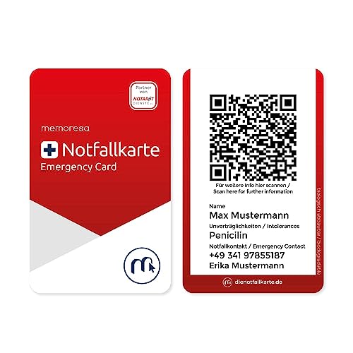 2 in 1 Original Notfallkarte Notfallpass & digitale Notfallseite für Menschen mit oder ohne Vorerkrankungen! Gesundheitsdaten & Notfallkontakt. Mit Notärzten entwickelt!