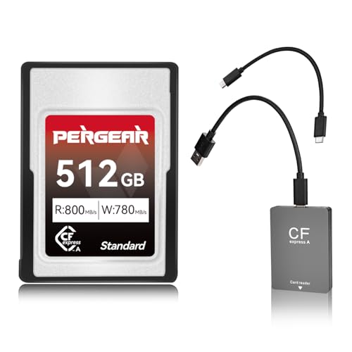 Pergear 512GB CFexpress Typ A-Speicherkarte, bis zu 800 MB/s Lesegeschwindigkeit und 780 MB/s Schreibgeschwindigkeit für 4K 120P, 8K 30P-Aufnahme, mit Kartenleser(Standardserie)