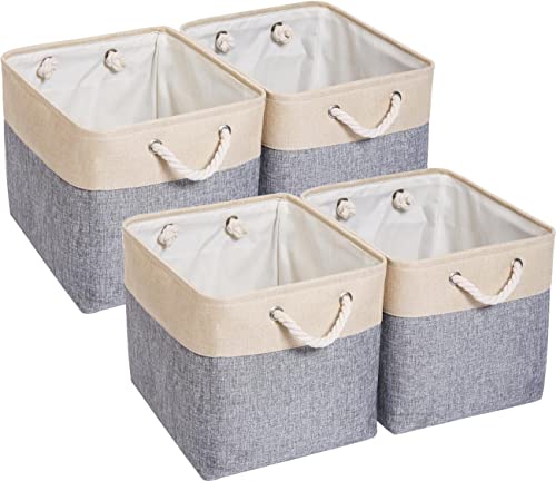 Mangata Aufbewahrungsbox Stoff,33 x 38 x 33 cm Großer Aufbewahrungskorb, Korb Aufbewahrung für Schrank, Regal,Kleidung(Grau/Beige, 4 Pack)