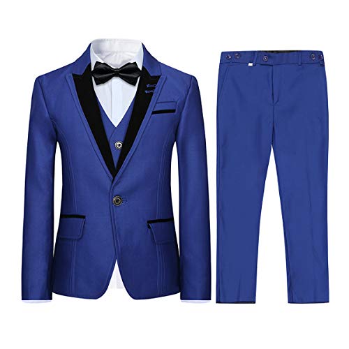 Jungen Kostüm 3-teilig Klassisch Slim Fit Hochzeitsanzug Tuxedo Jacke Hose und Weste Mode Jungen Anzug(Blau 7 Jahre)