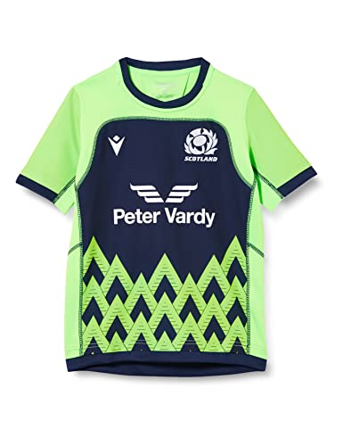 Macron Unisex Kinder Mountains, Scotland Rugby 2021/22 Junior Trainingsshirt Berge, Neongrün, blau, XL