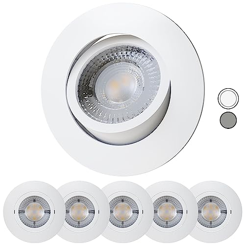 Scandinavian home 6er Set LED Spot 230V 4,3W Warmweiß Schwenkbar 68mm - 75mm I Badezimmer geeignet I CRI 90 350lm 3000K 68mm I Matt-weiß I LED Einbaustrahler Deckeneinbauleuchte flach