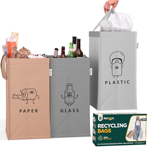 Norggo Set aus 3 Müllsäcken für Mülltrennung, 40L - Mülltrennsystem 3fach für Papier, Kunststoff und Glas. Mülltrennsysteme, Recycling System